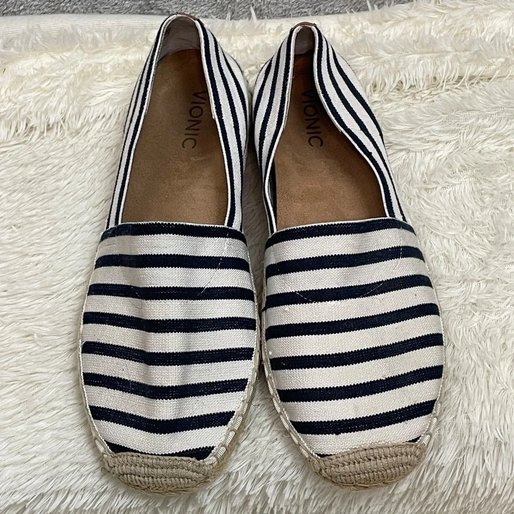 Vionic Espadrille Shoes Womens 10 Striped Stretch Canvas Flats Slip On Nautical‎